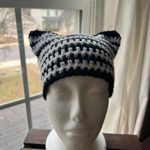Chic Striped Crochet Cat Ear Beanie
